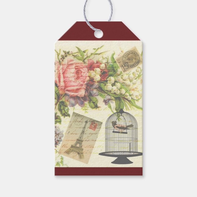 Burgundy French Theme Vintage Paris Gift Tag (Front)