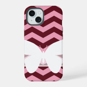 Burgundy Frosted Orchid Chevrons with Butterfly iPhone 15 Case