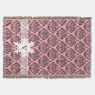 Burgundy Frosted Orchid Damask with Snowflake Throw Blanket