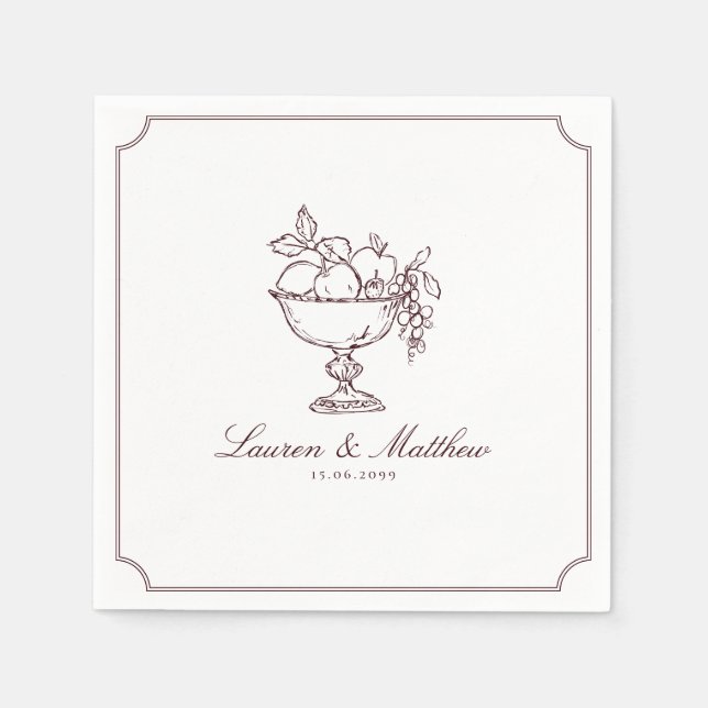 Burgundy Fruit Bowl Frame Wedding Napkins (Front)