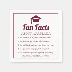 Burgundy Fun Facts class of 2022 graduation cap Napkin