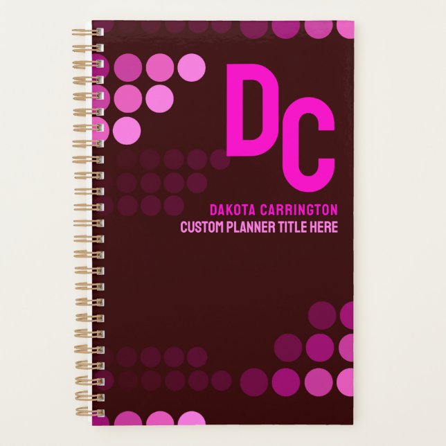 Burgundy Funky Pink Dots Monogram Planner (Front)