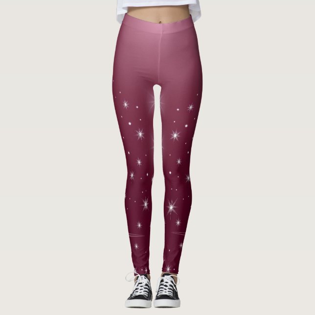 Burgundy Galaxy Sparkle Artistic Leggings (Front)