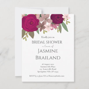 Burgundy Garden Flowers Bridal Shower  Invitation