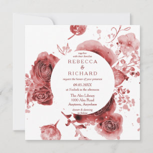 Burgundy Garden Watercolor Wedding Invitation