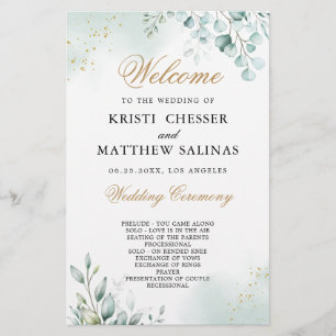 Burgundy Geometric Gold Frame Wedding Program Card