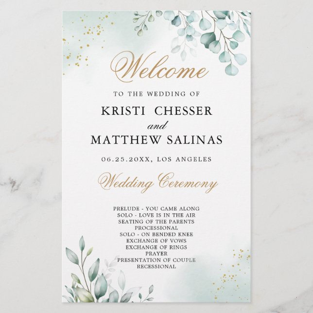 Burgundy Geometric Gold Frame Wedding Program Card (Front)