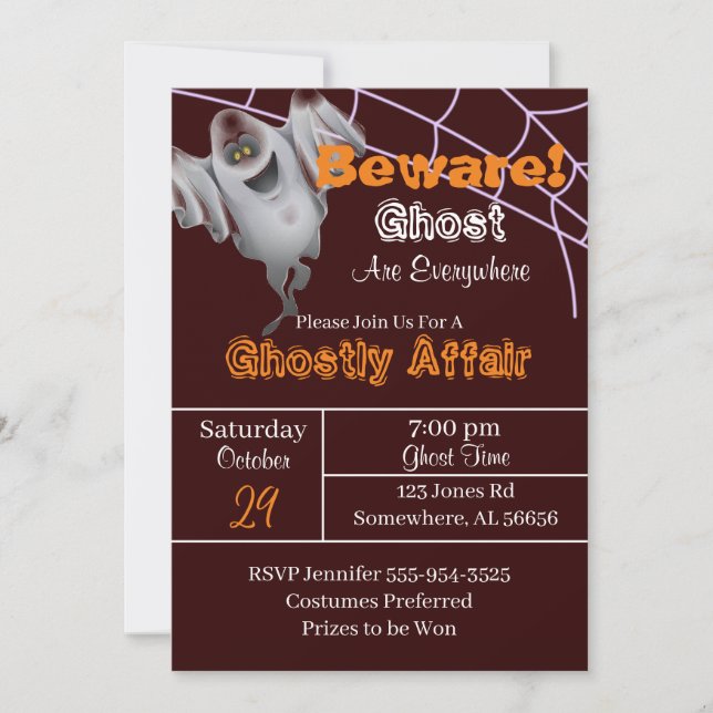 Burgundy Ghost Halloween Party Invitation (Front)