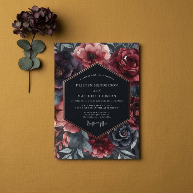 Burgundy Gilded Bloom Wedding Invitation (Creator Uploaded)