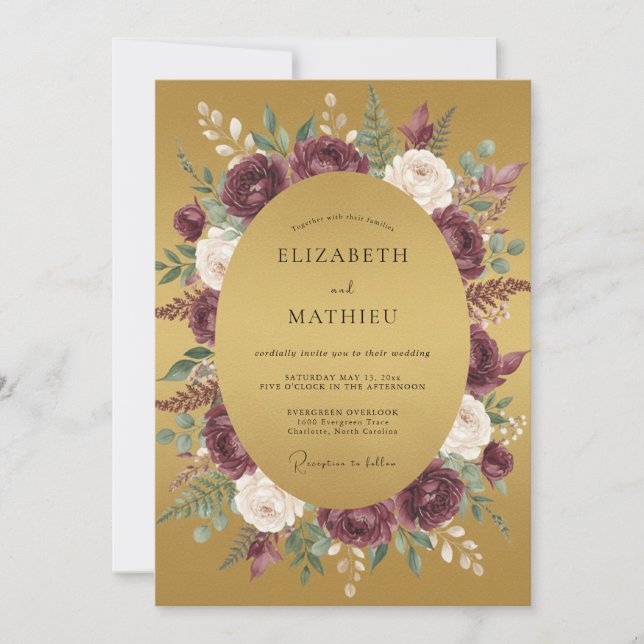 Burgundy Gilded Fall Wedding Invitation (Front)