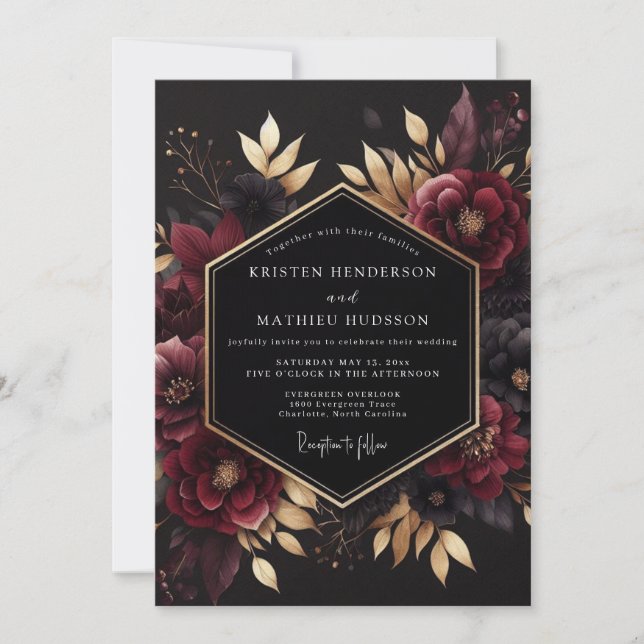 Burgundy Gilded Noir Wedding Invitation (Front)