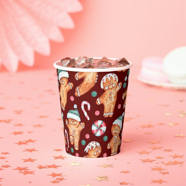burgundy gingerbread man holiday paper cup set (Insitu)