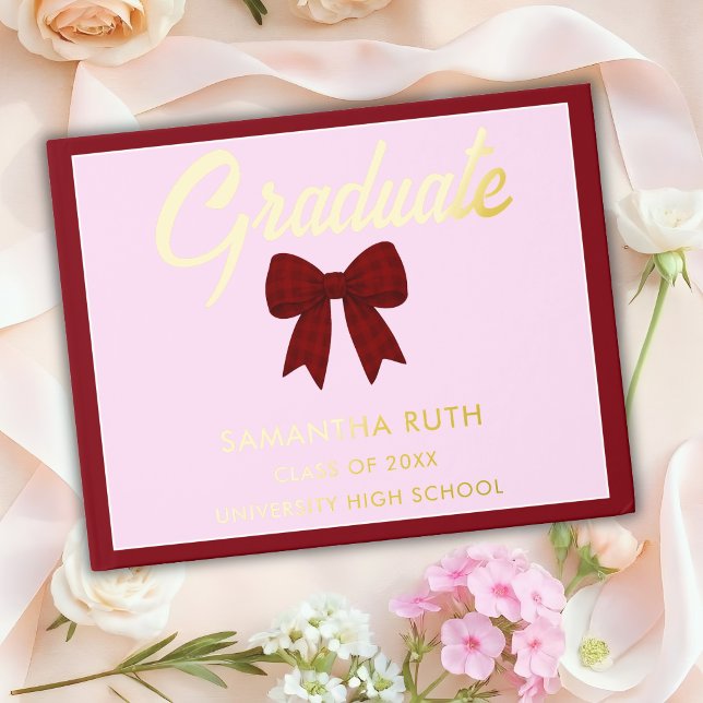 Burgundy Gingham Bow Graduation Party Guest Book (Creator Uploaded)
