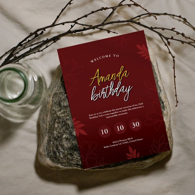 Burgundy Glam Floral 23rd Birthday Invitation (Creator Uploaded)