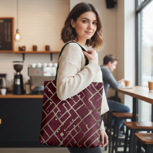 Burgundy Glam Geometric Tote Bag