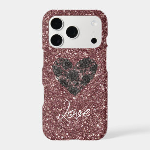 Burgundy Glitter Black Floral Heart