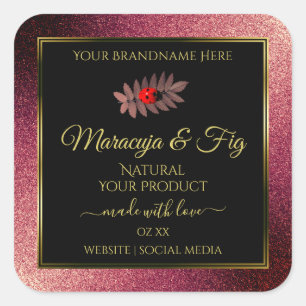 Burgundy Glitter Black Product Labels Cute Ladybug