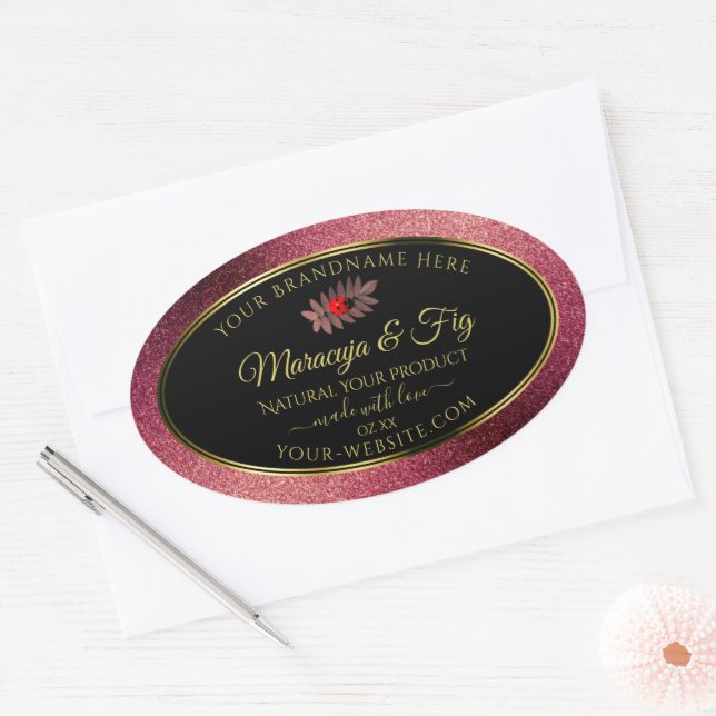 Burgundy Glitter Black Product Labels Cute Ladybug (Envelope)