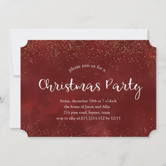 Burgundy Glitter Christmas Party Invitation (Front)