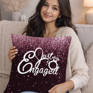Burgundy Glitter Engagement Romantic Proposal Cushion