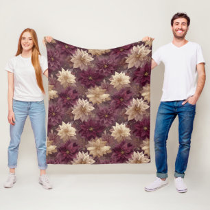 Burgundy Glitter Gold Snowflake Glam Winter Fleece Blanket