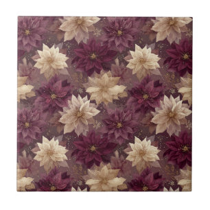Burgundy Glitter Gold Snowflake Glam Winter Tile