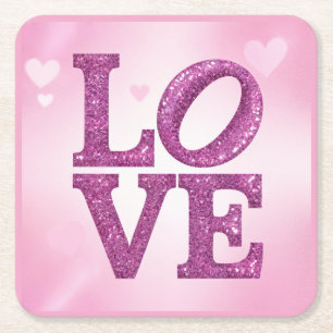 Burgundy Glitter LOVE Hearts Coaster Set