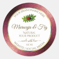 Burgundy Glitter White Product Labels Cute Ladybug