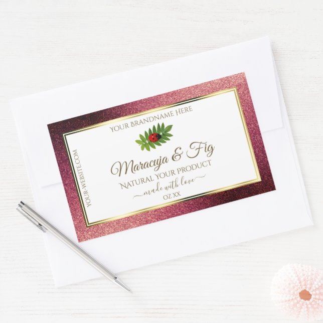 Burgundy Glitter White Product Labels Cute Ladybug (Envelope)