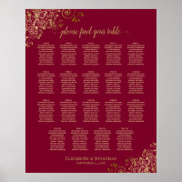 Burgundy & Gold 19 Wedding Table Seating Chart