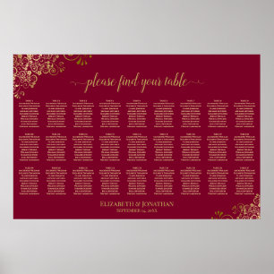 Burgundy & Gold 27 Table Wedding Seating Chart