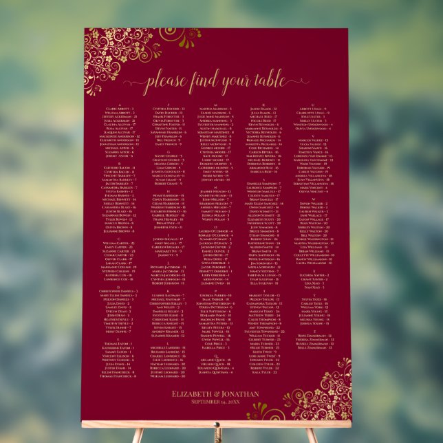Burgundy Gold 300 Name Alphabetical Seating Chart (Neutral)