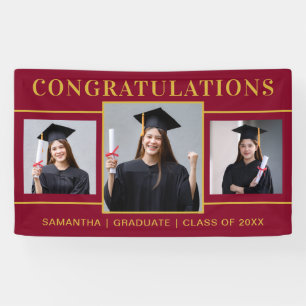 Burgundy Gold 3 Photo Graduation Congratulations Banner
