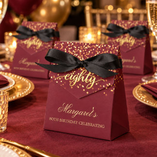Burgundy & Gold 80th Birthday Thank you Favour Box