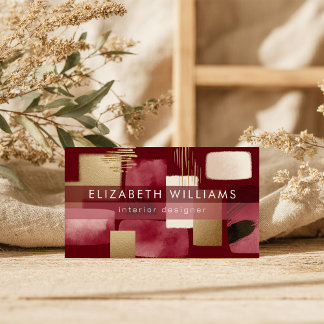 Burgundy Gold Abstract Modern Business Cards
