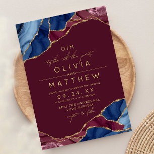 Burgundy & Gold Agat Wedding Photo Invitation 