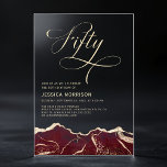 Burgundy Gold Agate 50th Fifty Birthday Party Acrylic Invitations<br><div class="desc">A luxurious and elegant 50th birthday invitation featuring a deep burgundy and gold agate design. Printed on high-quality cardstock,  this invitation blends modern sophistication with timeless charm. The rich burgundy tones,  highlighted by radiant gold details,  create a regal and stylish aesthetic—perfect for an unforgettable milestone celebration.</div>