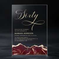 Burgundy Gold Agate 60th Sixty Birthday Party