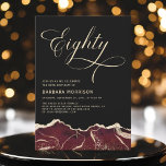 Burgundy Gold Agate 80th Eighty Birthday Party Invitation<br><div class="desc">A luxurious and sophisticated 80th birthday invitation featuring a rich burgundy and gold agate design. This invitation blends modern elegance with timeless charm. The deep burgundy tones accented by radiant gold details create a refined and stylish aesthetic,  making it the perfect choice for a memorable and upscale milestone celebration.</div>