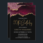 Burgundy Gold Agate 90th Birthday Invitation<br><div class="desc">This elegant 90th birthday invitation features a watercolor image of an agate geode in shades of burgundy red with faux gold highlights. The words "90th Birthday" appear in faux gold glitter in decorative modern handwriting font. Customise it with the name of the honoree in gold coloured text and the details...</div>