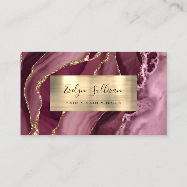 Burgundy Gold Agate Business Card (Front)