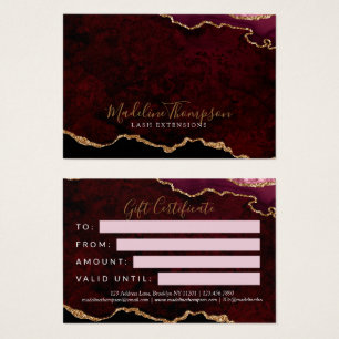 Burgundy Gold Agate Business Gift Certificate