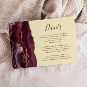 Burgundy Gold Agate Butter Yellow Wedding Details Enclosure Card