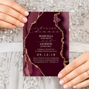Burgundy & Gold Agate Dinner Rehearsal Invitation