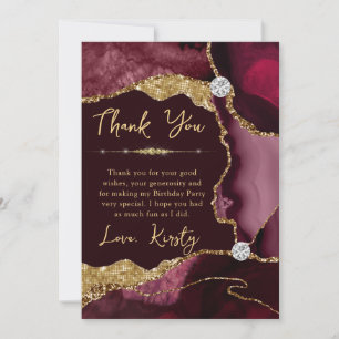 Burgundy Gold Agate Geode Birthday Thank You Card