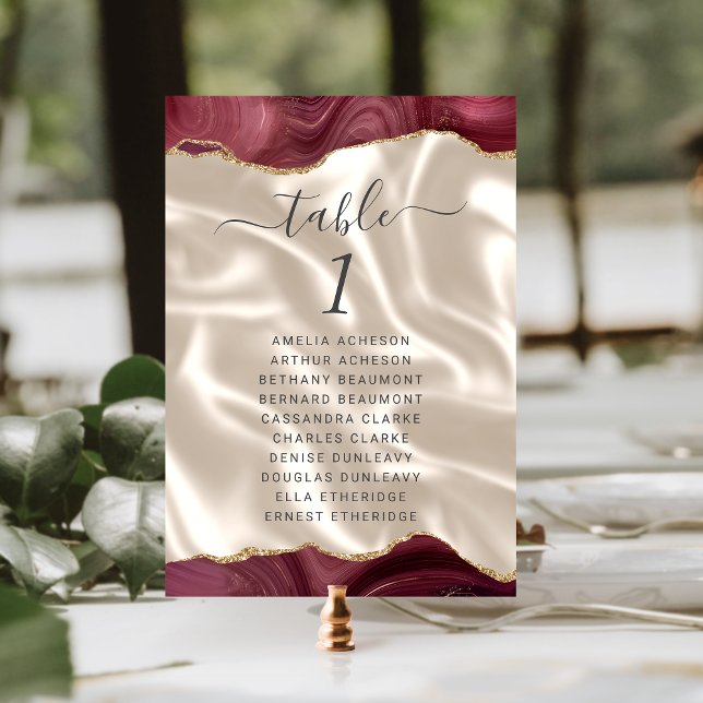 Burgundy Gold Agate Ivory Silk Wedding Table Number (Creator Uploaded)