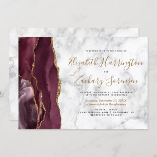 Burgundy Gold Agate Marble Wedding Invitation