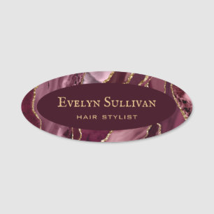 Burgundy Gold Agate Name Tag