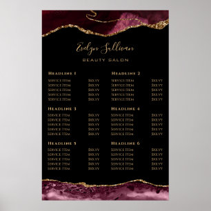 Burgundy Gold Agate Price List Poster