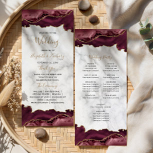 Burgundy Gold Agate Script Marble Wedding Programme